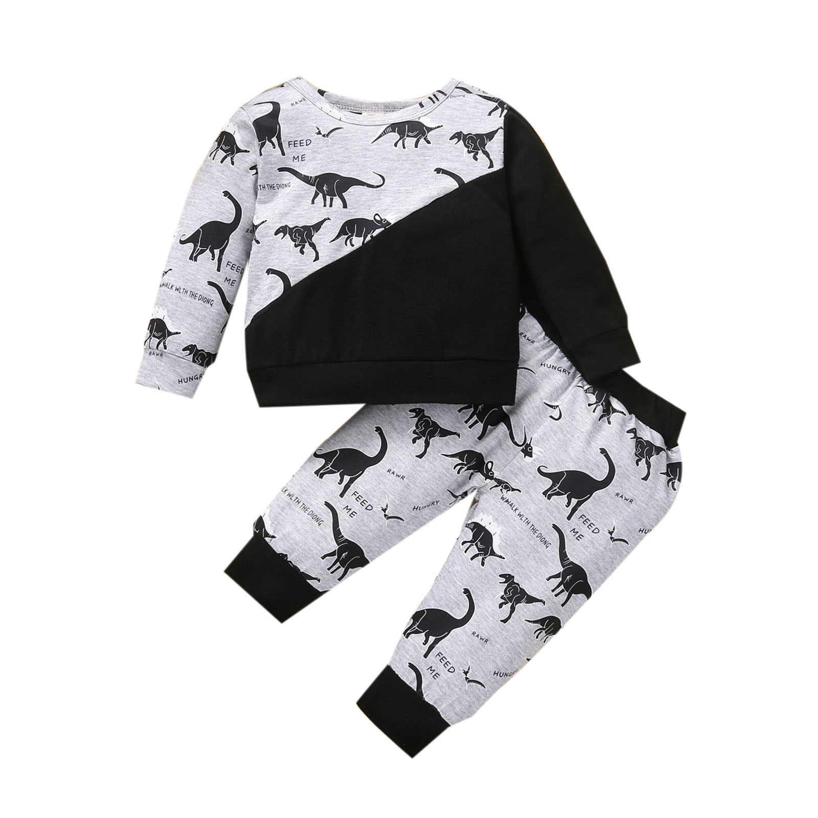 LMTODLFG Baby Girl Clothes Toddler Baby Boys Girls Cartoon Dinosaur Pullover Sweatshirts Tops+Pants Outfits Baby Clothes for Girls Grey 3-6 Months